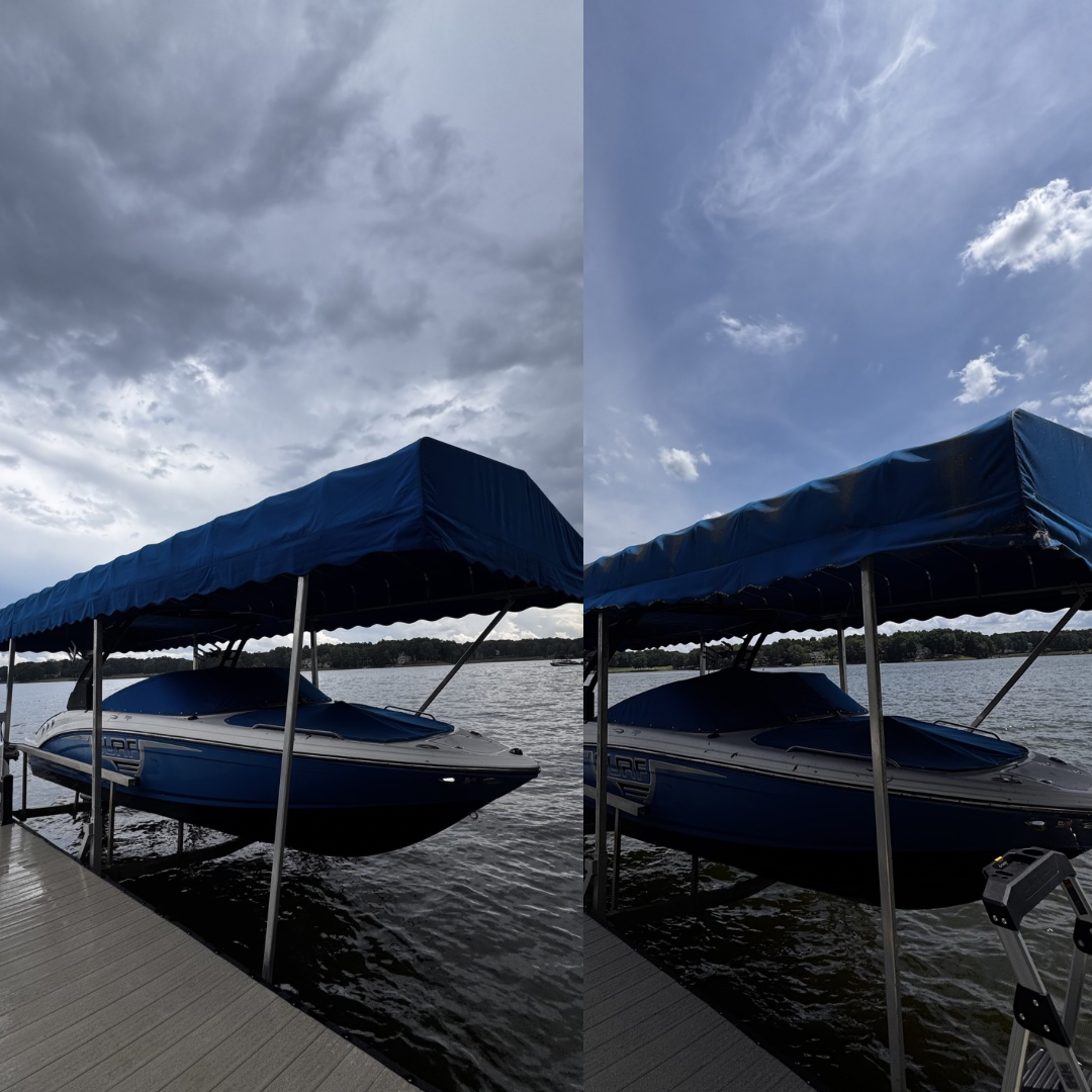Boat canopy cleaning before and after Lake Oconee GA