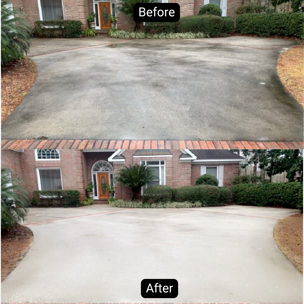 Circular driveway pressure washing before and after Lake Oconee GA