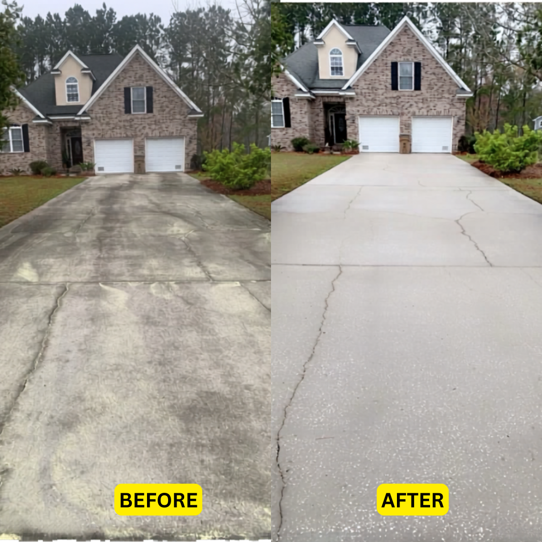 Driveway pressure washing before and after in Lake Oconee GA